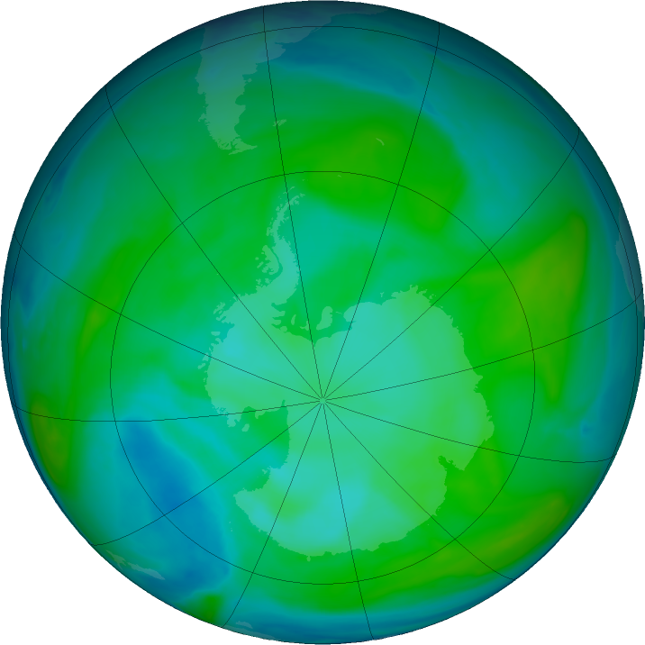 Antarctic ozone map for 14 January 2018